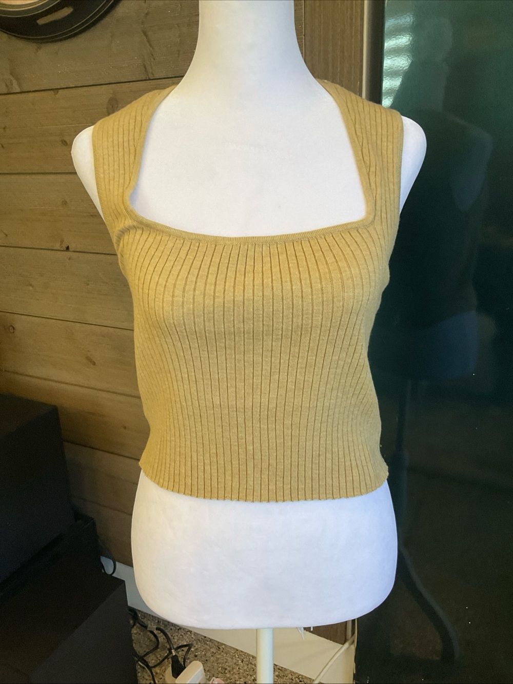 Rhythm Ribbed Square-Neck Tank Top - Mustard Yellow